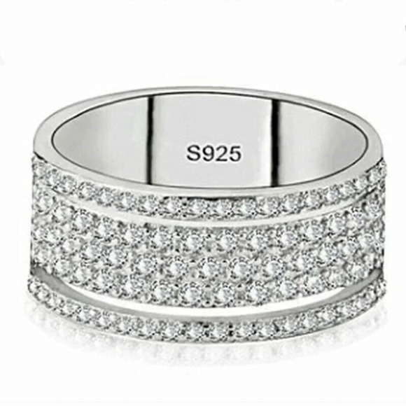 925 Sterling Silver Diamond Eternity Ring Band - Picture 5 of 9